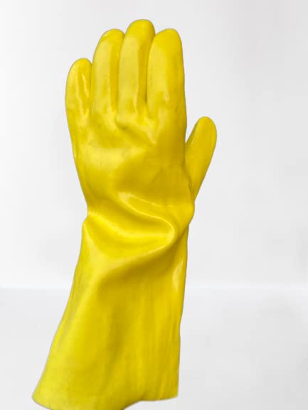 PVC Cotton Supported Chemical handling heavy duty gloves Color : Yellow (16, Yellow)