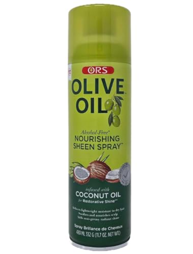 ORS Olive Oil Sheen Spray 481 ml - Spray nutritivo para el cabello con aceite de oliva, aloe vera y manzanilla Hidrata, protege y da brillo