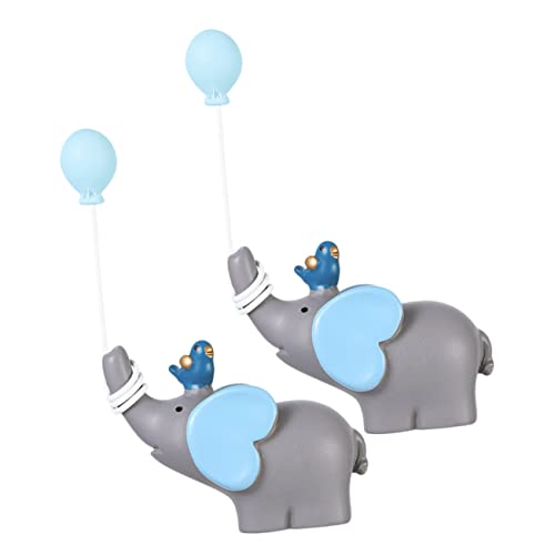 VICASKY 2 Stück Miniatur Elefanten Figuren Aus Resin Kleine Tierspielzeuge Kuchendekoration Blaue Tisch Und Partyornamente Für Geburtstag Und Wohndeko