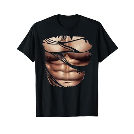 Músculos falsos rasgado pecho rasgado paquete de seis abdominales modelo de fitness Camiseta