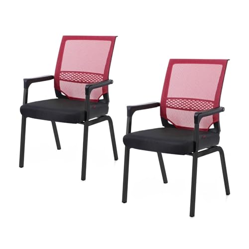 CYQQRDZSW Silla Escritorio Sin Ruedas, Silla Oficina, Silla Ordenador, Sillones, Silla de Trabajo con Soporte Lumbar, Adecuada para el Área Espera del Hogar, Recepción, Sala Reuniones (2 Piezas)(Red)