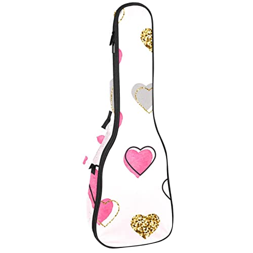 Sac à dos robuste pour ukulélé de concert et soprano avec rembourrage 10 mm motif cœur rose