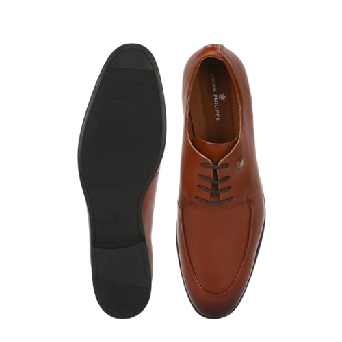Image of Louis Philippe Men Premium Leather Breathable Lining Material Anti Slip with Heel TPR Sole Formal Derby Shoes