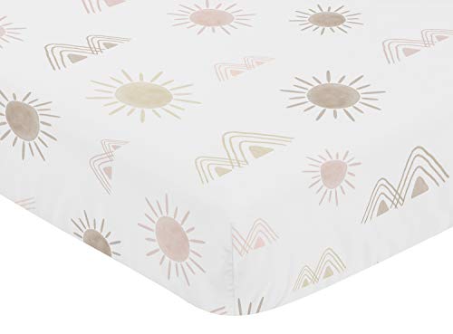 Sweet Jojo Designs Boho Desert Sun Girl Fitted Crib Sheet Baby Or Toddler Bed Nursery - Blush Pink Mauve Gold Taupe Bohemian Watercolor Mountains Southwest Nature Outdoors Minimalist Geometric #TOP2