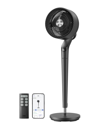 Image of DREO Fan for Bedroom, 120+100 Omni-Directional Oscillating Fan, 25ft /s, DC Motor, 20 dB Quiet Standing Pedestal Fans, 9 Speeds, 6 Modes, Remote, 37-42 inch Adjustable Height, Grey, Wi-Fi /Voice Control