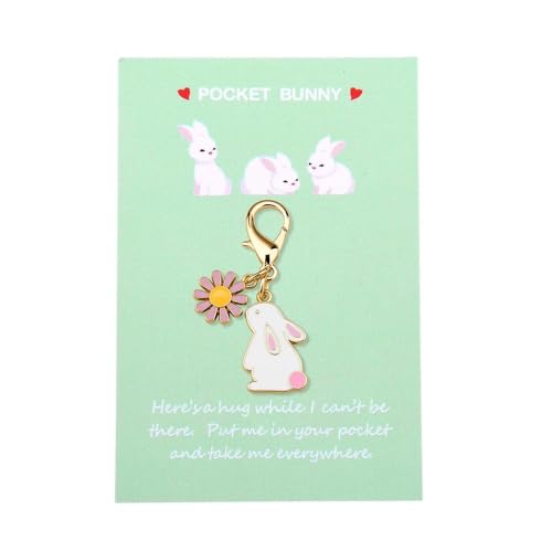 Easter Rabbit Bunny Keychain with Flower Cute Rabbit Bag Charm Key Ring Clip for Women Girls Easter Birthday Long Distance Friendship Gifts for Bunny Lovers Friend