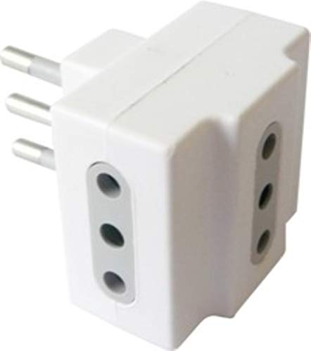 Electraline 71923 Adattatore Triplo, Spina 10A 230V, Presa 10A 230V, Bianco Opaco