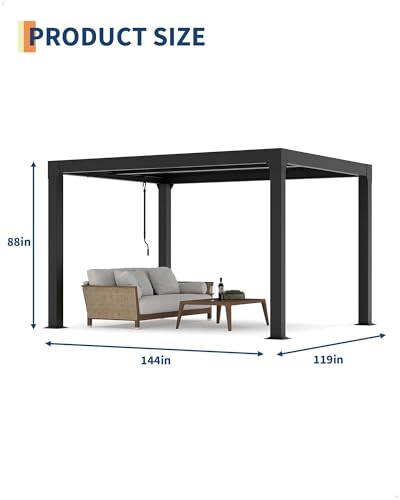 Image of 10X12 FT Louvered Pergola with Adjustable Roof, Integrated Drainage System, Easy Installation, Outdoor Pergola for Backyard, Garden, Poolside, Hardtop Gazebo