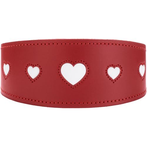 Hunter Windhundhalsband Love, Farbe: rot/schwarz, weiches, Robustes Rindsleder, einzeln eingenähte Herzen, breitere Form, gepolstert, hoher, Made in Germany, Größe 52
