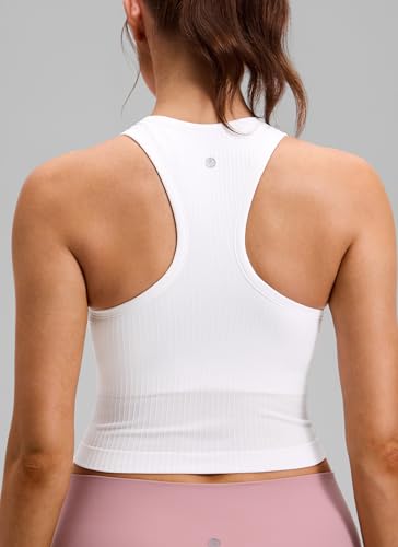 Image of CRZ YOGA Seamless Rib Racerback Crop Tank | Light Support, Removable Pads, Yoga, Ribbed, Racerback, Longline Sports Bras for Women