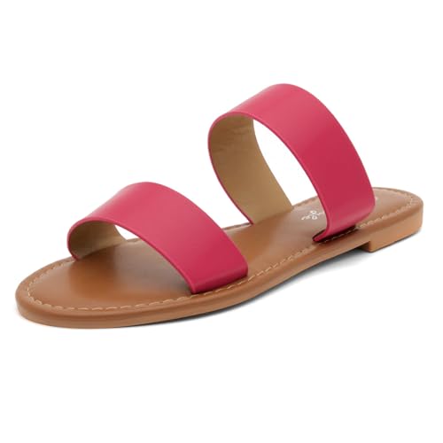 Image of Herstyle Flat Sandals for Women, Double Strap Slide Sandals, Open Toe Slip On, Comfortable Cushioned Footbed Casual Summer Shoes for Daily Wear, Beach, Vacation, Clear Options