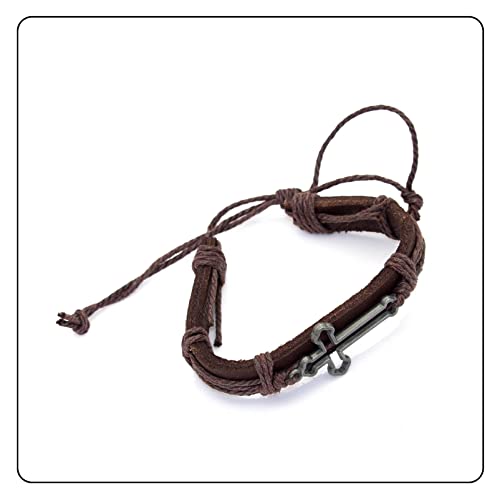 Image of Fashion Cross Tag Bangle Adjustable Leather Cuff Wristband Drawstring Rope Bracelet