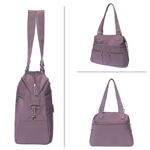 Image of Nylon Tote Bag for Women Shoulder Tote Bag with Zipper Waterproof Nylon Purse and Handbags Lightweight Hobo Bag