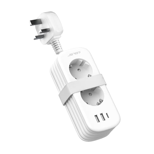 JSVER Reiseadapter UK, Kompakt 2Fach England Deutschland Reisestecker Adapter mit USB C&2 USB A Steckdosenadapter Typ G mit 1,5M Umwickeltes Kabel für Großbritannien,Irland,Malediven,HK,Singapur