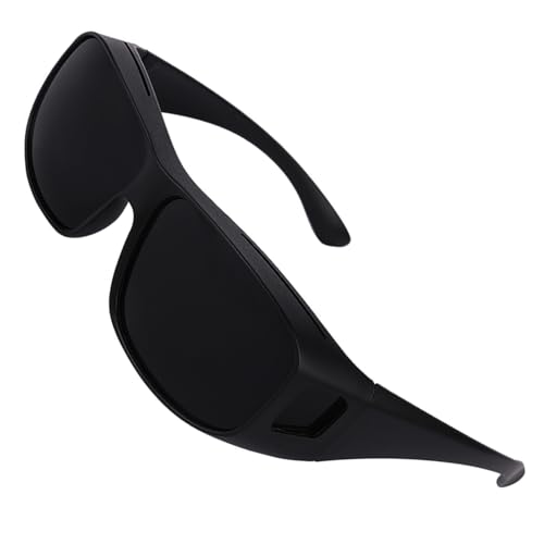 Super Dark Black Lens Fit Over Wraparound XL Big Sunglasses Migraine Sensitive Eyes Sunglass-Extra Large 150 mm