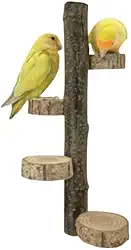 Poleiro Natural em Madeira para Pássaros, Escada com Plataformas, Acessório para Gaiolas de Calopsitas, Agapornis e Periquitos