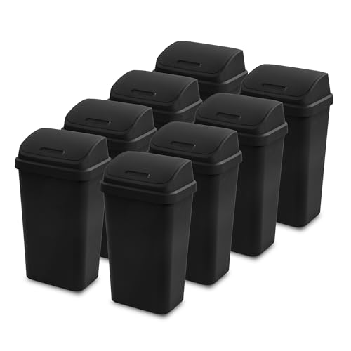 Sterilite 8-pack swing-top wastebaskets, 13 gallon, black
