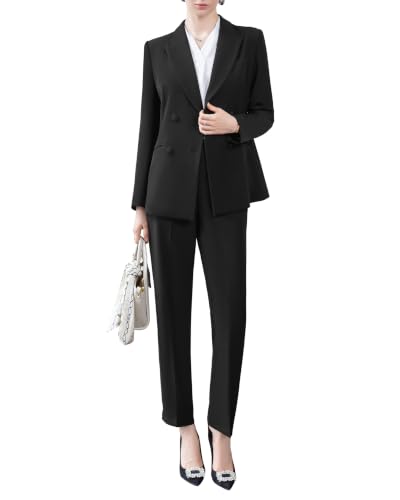 Womens Suit 2 Piece Set, Double Breasted Pant Suit for Women Dressy