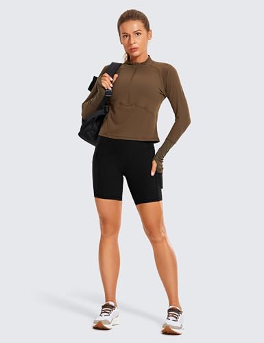 CRZ YOGA Women's Naked Feeling Light Running Shorts with Pockets 6'' - High Waisted Compression Gym Biker Shorts4