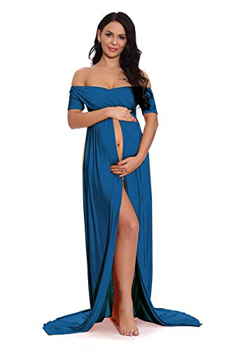 ZIUMUDY-Maternity-Off-Shoulder-Wraped-Ruched-Gown-Split-Front-Maxi-Photography-Dress