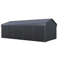 PHI VILLA 12x25 ft Carport, Metal Carports with Sidewalls Canopy Heavy Duty Car Port Portable Garage with Galvanized Steel Roof Multi-Use Shelter, Sturdy Outdoor Car Ports for Cars, Boats,Tractors