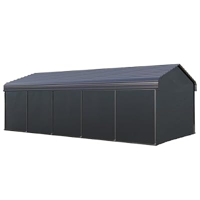 PHI VILLA 12x25 ft Carport, Metal Carports with Sidewalls Canopy Heavy Duty Car Port Portable Garage with Galvanized Steel Roof Multi-Use Shelter, Sturdy Outdoor Car Ports for Cars, Boats,Tractors