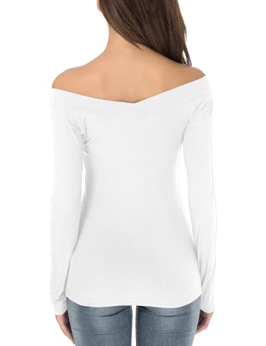 Image of Sarin Mathews Womens Shirts Off The Shoulder Tops Sexy V Neck Slim Fit Shirts Tops Blouses