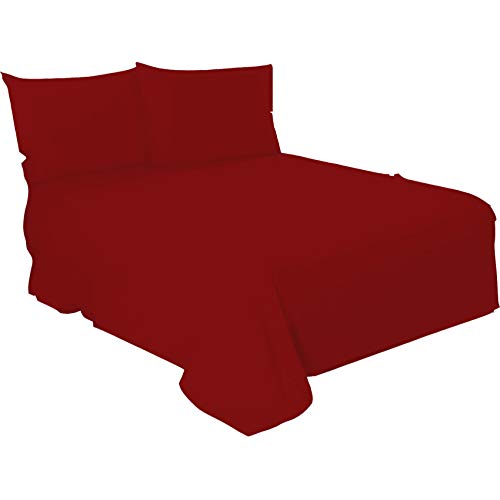 Looms & Leaves Cotton Blended Soft Flat Sheet Bed Sheets Single Double King (WINE, SINGLE)