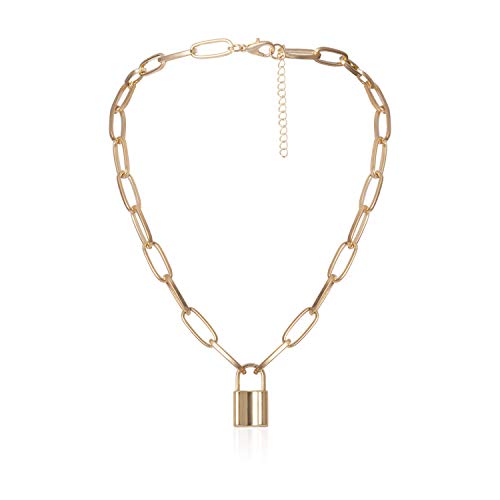 YL Collar Candado Aleación Colgante Collares Punk para Mujeres(Oro 1)