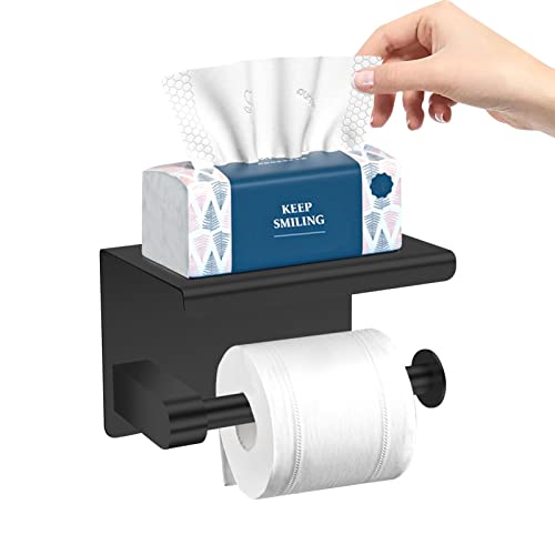 Portarrollos para Papel Higiénico,portarrollos baño Adhesivo,Acero Inoxidable SUS304,Porta Rollos de Papel Higienico con el Teléfono Móvil Estante de Almacenamiento (Negro) Cover