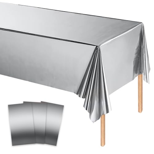 MORAINJAY 3 pièces Nappe Argentée Anniversaire, 137x274 cm, Nappe Plastique Rectangulaire,...