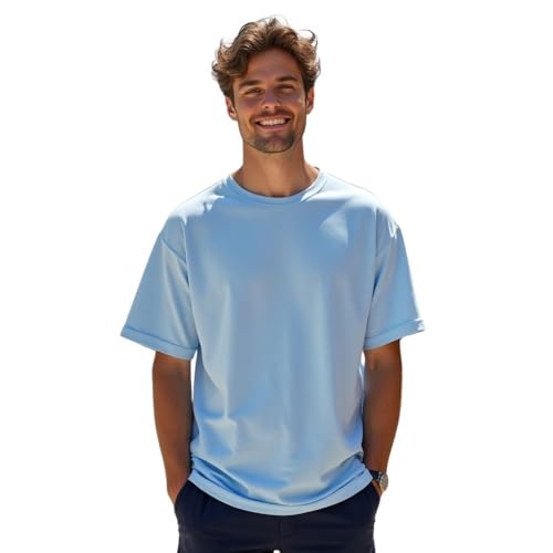 Image of Nobero 100% Cotton Oversized T Shirts for Men Stylish | Oversized Fit | Solid T Shirts for Men 180 GSM Combed Cotton | Round Neck Half Sleeve