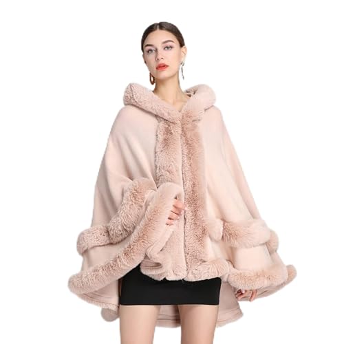 Ladies Faux Rabbit Fur Soft Hood Cape Unlimited Bust Poncho Shawl Scarf Wrap for Women Evening Party