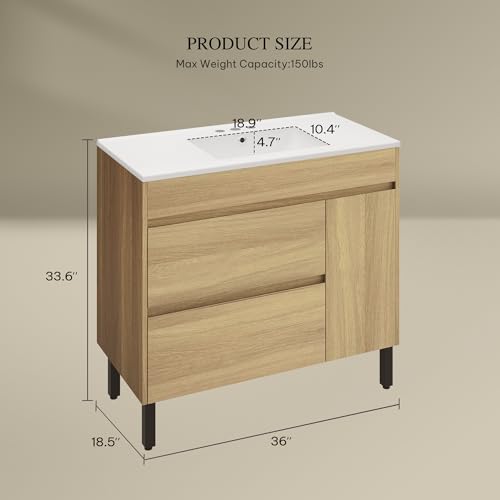 image for YITAHOME 36 Inch Bathroom Vanity with Ceramic Sink, Bathroom Cabinet V