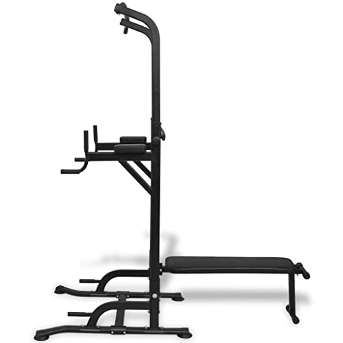 Power Tower - Estación de dominadas para el hogar con banco de abdominales, con estación de inmersión para entrenamiento de fuerza efectivo, capacidad de carga de 150 kg, color negro
