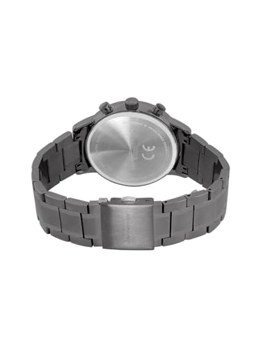Image of French Connection Grey Embossed Round Dial | Gun Stainless Steel Mesh Strap Chronograph Watch for Mens FCO5GNM
