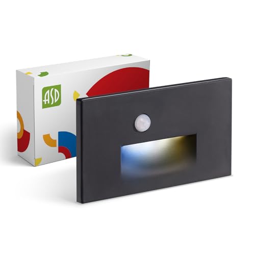 ASD LED Recessed Step Light Fixture | 3W 120LM 3000K-5000K 120V | 3CCT, Motion Sensor, Waterproof, ETL Listed | Outdoor-Indoor Stair Lamp, Tread Lighting, Staircase Spotlight | Black