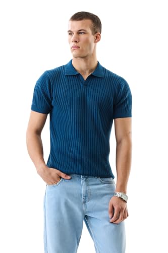 Image of SNITCH Men's T-Shirt | Slim Fit Ribbed Knit Polo Collar | 100% Cotton, Breathable Fabric & Soft Texture, Casual Wear & Street Wear