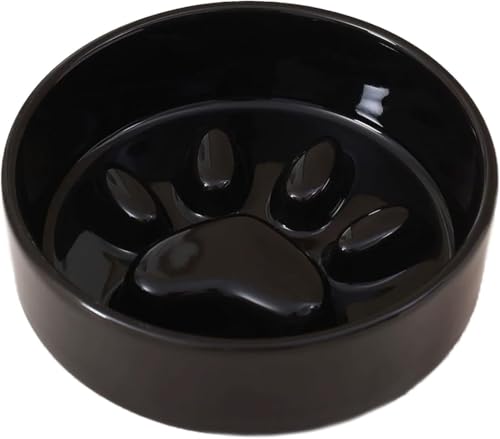 BQQB 早食い防止 食器 ペット ボウル 台 フードボウルスタンド犬 猫食器 陶器 犬猫用 餌入 木製 ペット皿 滑り止め 安定感 高めの木製フレーム付き (高めの木製フレーム付き,ブラック)
