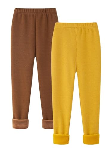 Happy Cherry Girls Fleece Leggings - 2-Pack Warm Thermal Pants For Toddlers & Kids