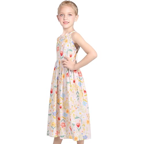 Sunny Fashion Girls Dress Tie Back Flower Black Pink Casual Dress Party3