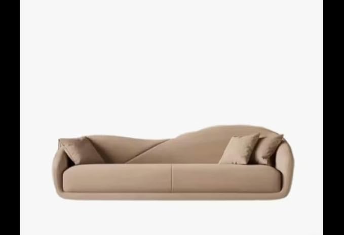 Image of Teak Wooden Base 3 Seater Sofa for Living Room | Chaise Longue Style | Comfortable Fabric Perfect 3 People Sofa for Home, Office, Hall and Restaurant (Light Brown)