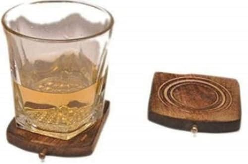 Image of MELVON Set of Six Cornered Spring Wooden Coasters (Brown, Sheesham Wood) | Dining Table Coasters for Hot Pots Six-Piece Set of Tea Coasters for Tables Wooden Coaster Tea Coaster Set Coster 5