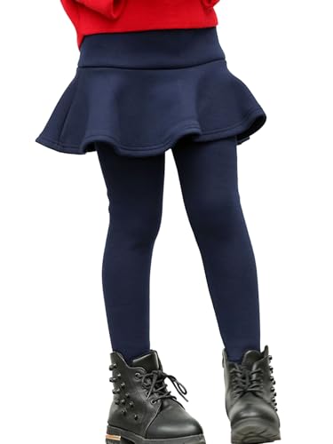LOLANTA Girls Fleece Lined Leggings with Skirt Warm Winter Pants Kids Footless Ruffle Pantskirt3