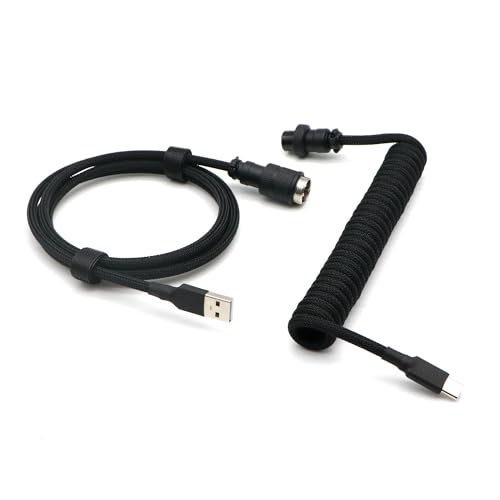 KCSJXF Pro Coiled Keyboard Cable Double-Sleeved Mechanical Keyboard Cable with 5Pin GX16 Aviator 1.2m USB A to USB Type C (Black)