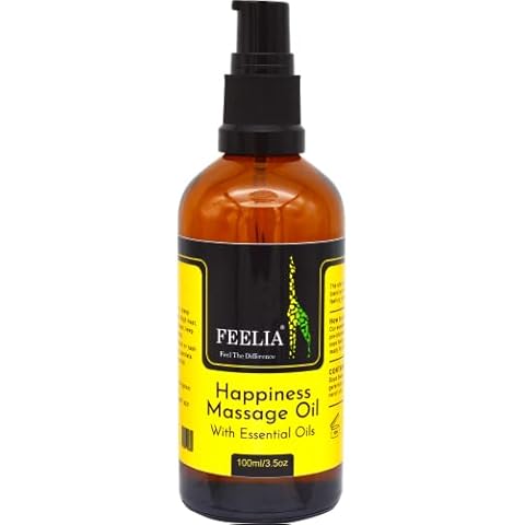 Feelia - Happiness Massage Oil, 100% Pure & Natural with Essential Oils - Pre-Mix Blend - Full of Vitamins, Antioxidants & - with Bergamot, Rose Geranium, Mandarin, Neroli Essential Oils… (100ml) Cover