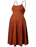 GINKANA Maternity Summer Tunic Dress Adjustable Strappy Casual Loose Flowy Swing Shift Dresses,Caramel,M