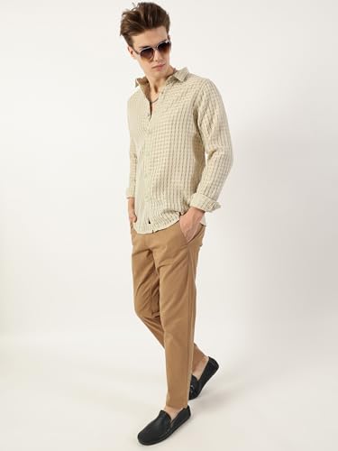 Image of Thomas Scott Men's | Solid | Textured Fabric | Full Sleeve | Slim Fit | Polyester-Blend | Spread Collar | Casual Shirt