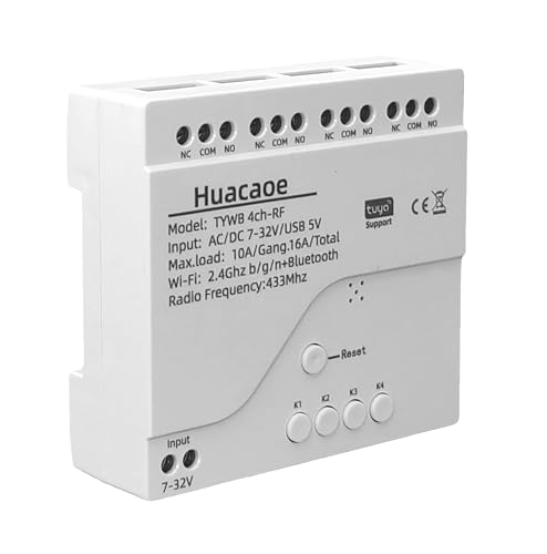 Tuya 4 Channel Updated USB 5V/DC/AC 7-32V, Momentary Inching Self-Locking Relay Module,Tuya App Remote Control,WiFi RF Bluetooth Switch Module,Dry Contact,Compatible with Alexa Goolge Home