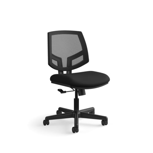 Image of HON Volt Ergonomic Office Chair with Mesh Back, Armless Fabric Desk and Computer Chair with Center‑Tilt Recline and Wheels for Home Office or Workstation, Black